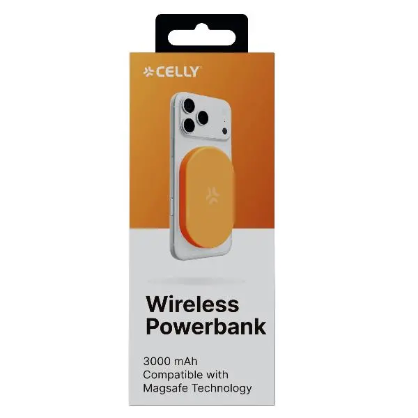 Celly Power Bank 3000mAh 5W Con MagSafe Mini Orange MAGMINIPB3000OR.webp