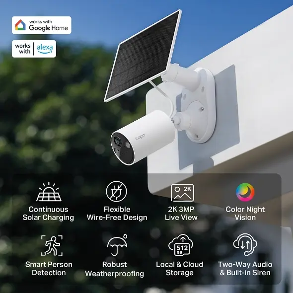 Tapo Smart Camera TC82KIT Outdoor Indoor 2K Con Pannello Solare White .webp