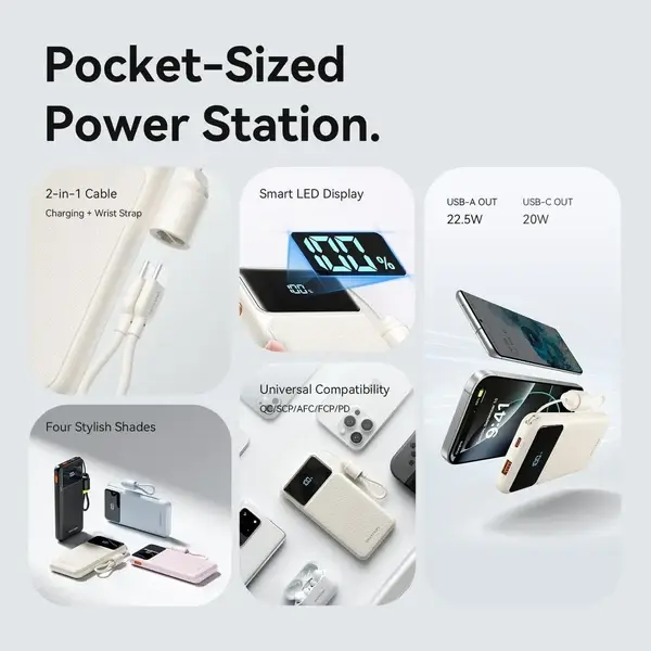 Vention Power Bank 10000 mAh 22.5W con Cavo Dati Type-C White (XGYW0-39-TY).webp