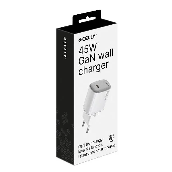 Celly Caricabatterie 45W USB-C GaN White UPTC1USBC45WWH.webp