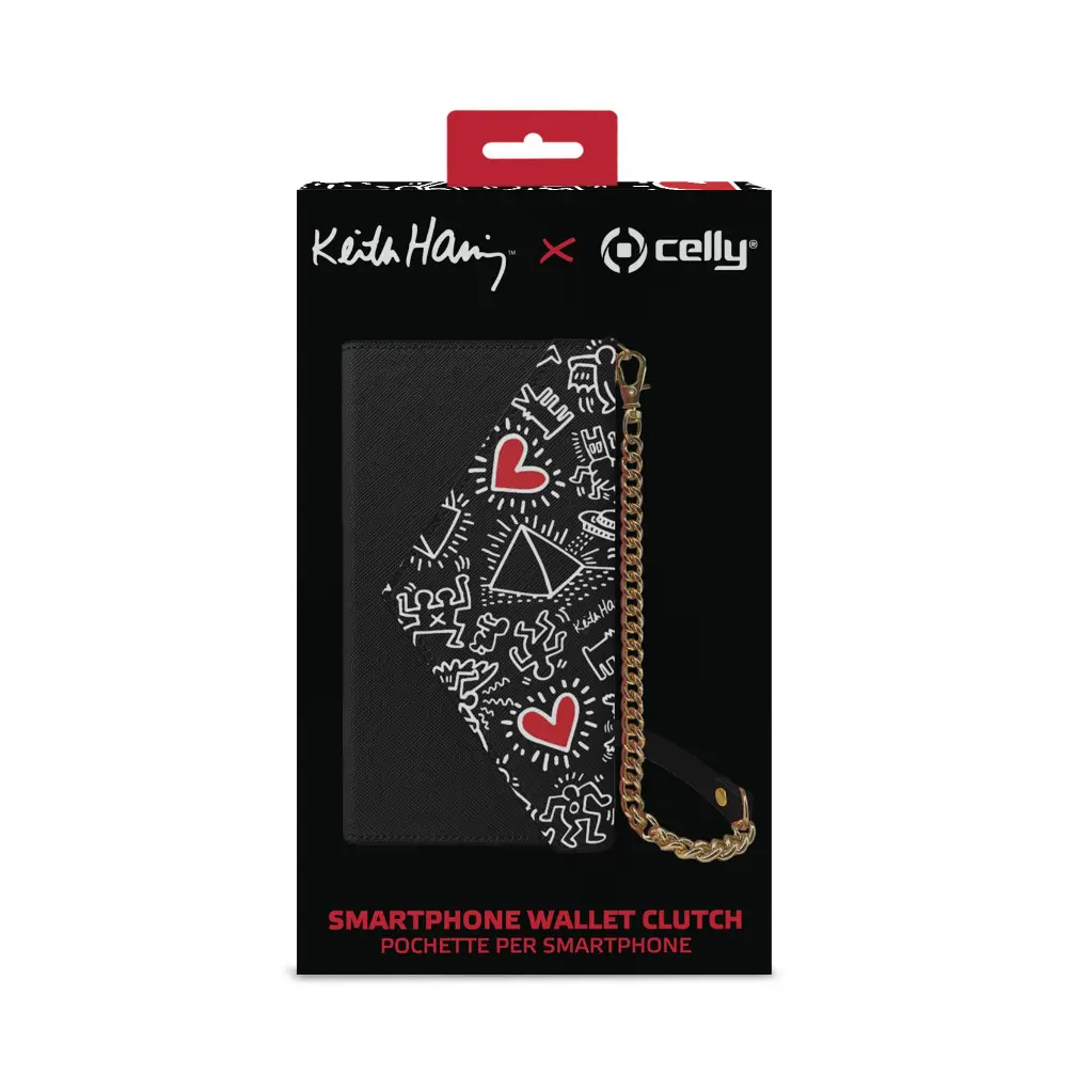 Celly KEITH HARING Pochette Universale Compatibile Con Gli Smartphone Fino a 6,7'' Black KHPHONEBAG.webp