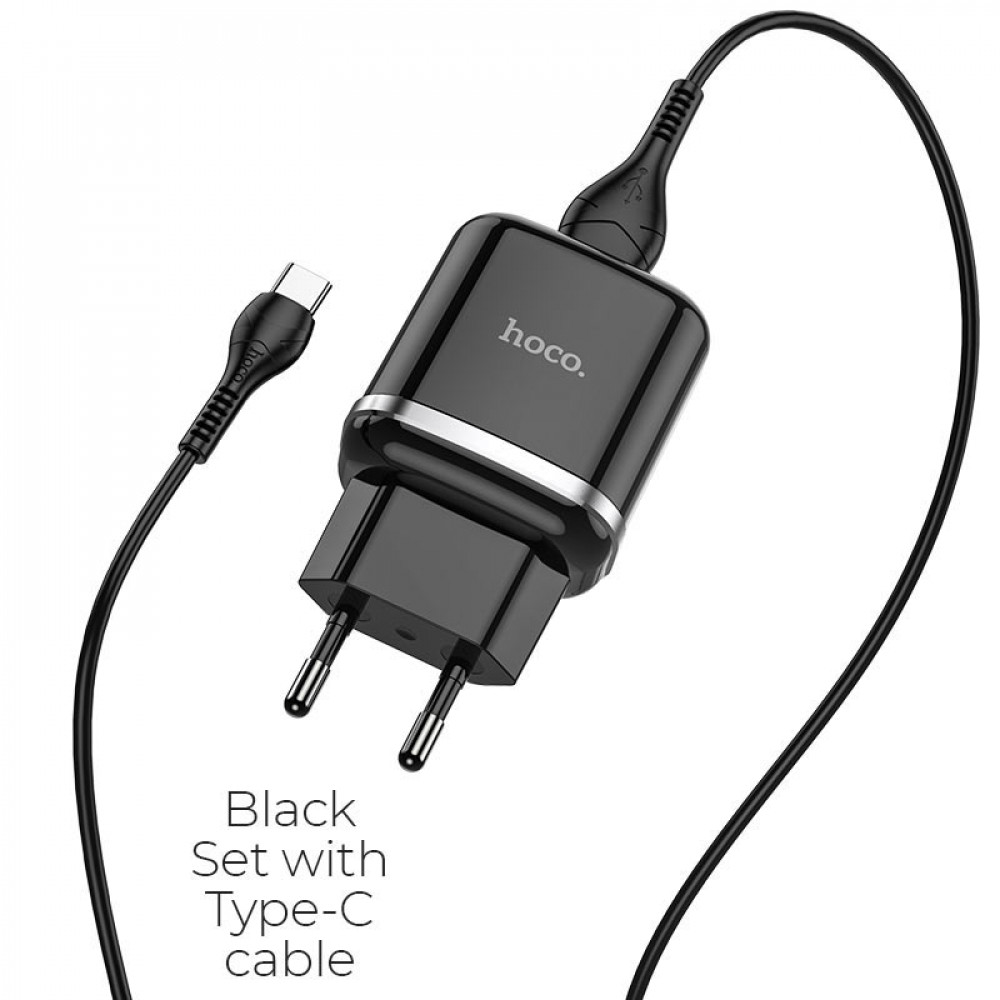 Caricabatteria USB Hoco 18W + cavo Type-C black N3.C