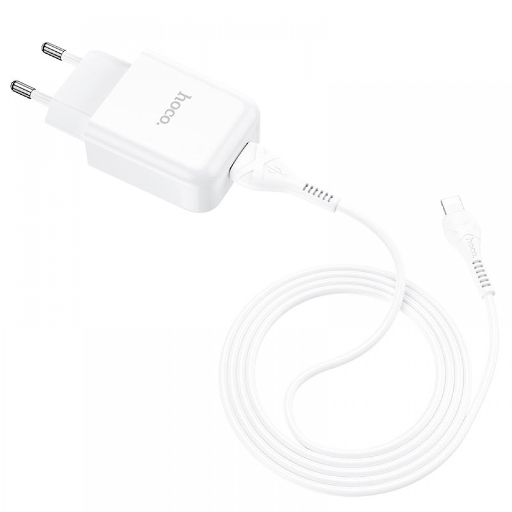 Caricabatteria USB Hoco 2.1A + cavo Lightning white N2.L