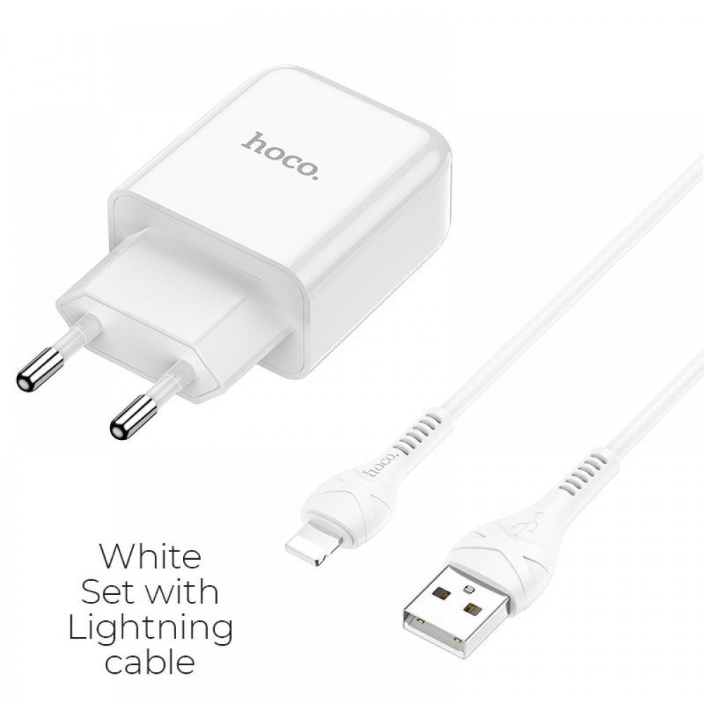 Caricabatteria USB Hoco 2.1A + cavo Lightning white N2.L