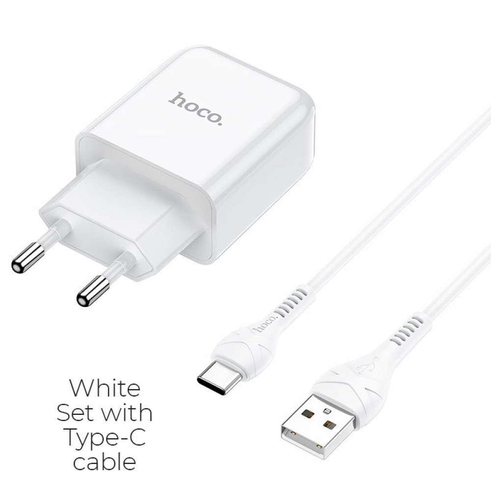 Caricabatteria USB Hoco 2.1A + cavo Type-C white N2.C