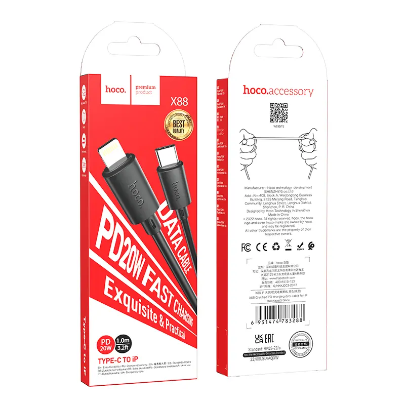 Hoco Cavo Dati Type-C to Lightning Fast Charging (1m) Black X88.webp