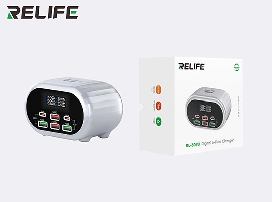 Relife Charger Intelligent 6 Ports (4 USB 2 USB-C) 72W Silver RL-309U