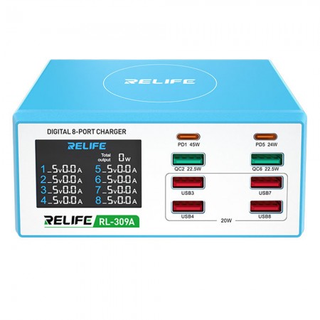 Relife Stazione Di Ricarica Rapida 100W Desktop con 8 Porte Ad Alta Potenza RL-309AW