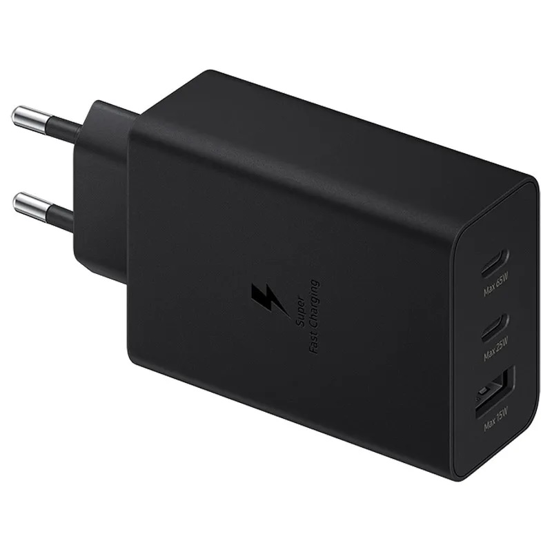 Samsung Caricabatterie 3 Porte (USB+2 USB-C) 65W Power Adapter Trio Black EP-T6530NBEGEU