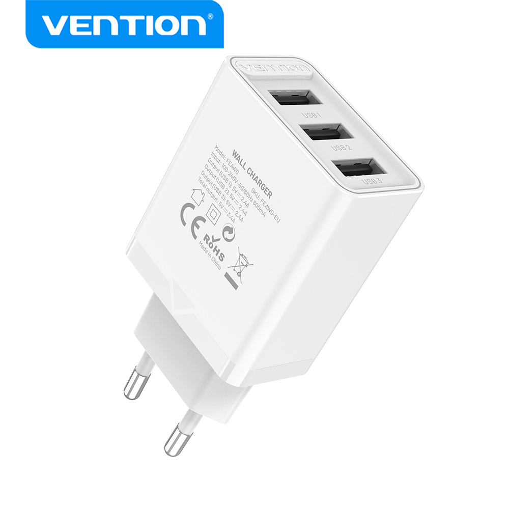 Vention Charger 3 Ports (3 USB) 17W White FEAW0-EU
