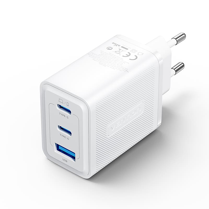 Vention Caricabatterie 3 Porte (USB+2 USB-C) 65W GaN White FERW0-EU