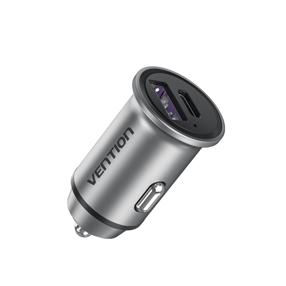 Vention Charger for Auto 2 Ports (USB+USB-C) 30W Mini Alluminum Gray FFFH0