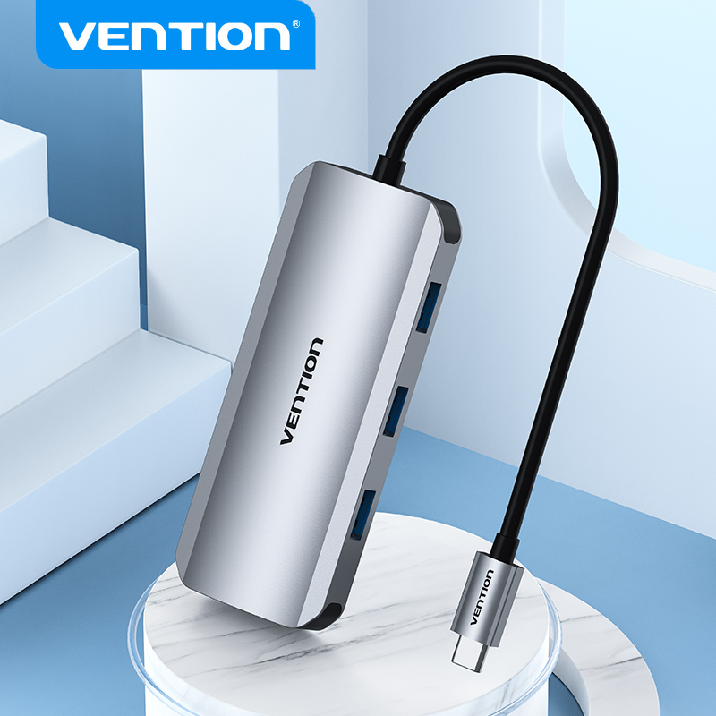 Vention Hub 7 in 1 Type-C with 1 HDMI, 3 USB 3.0, 1 Reader SD, 1 TF, 1 Display Port 0.15mt aluminum gray TOJHB