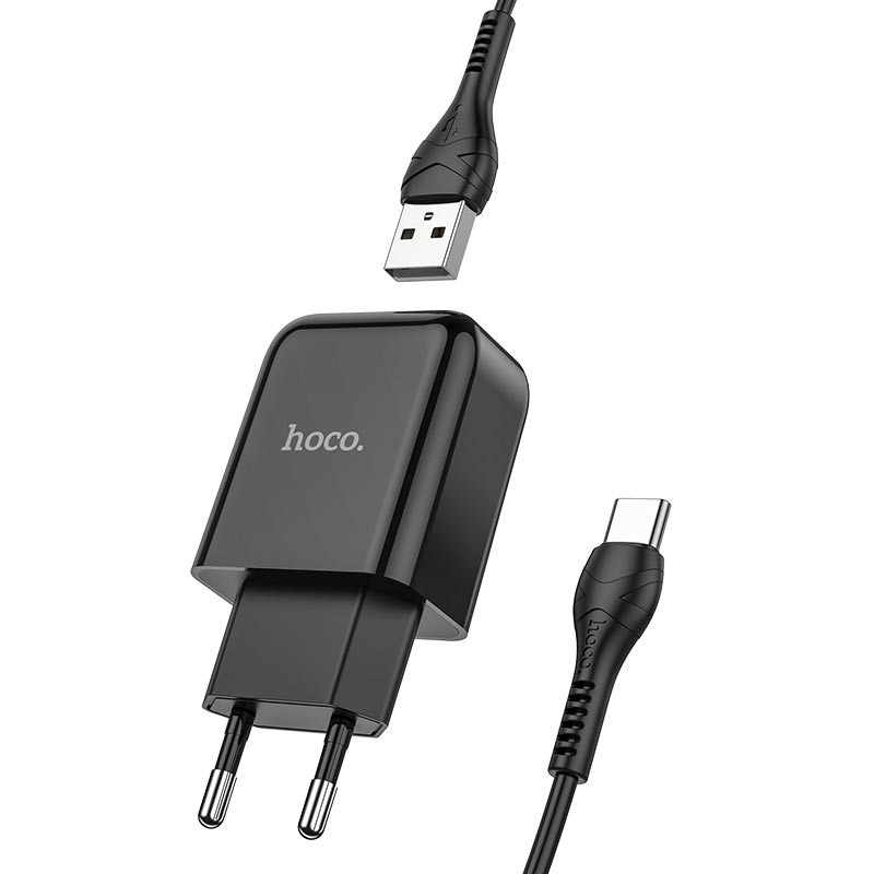 Hoco Caricabatterie USB + cable Type-C 2.1A black N2