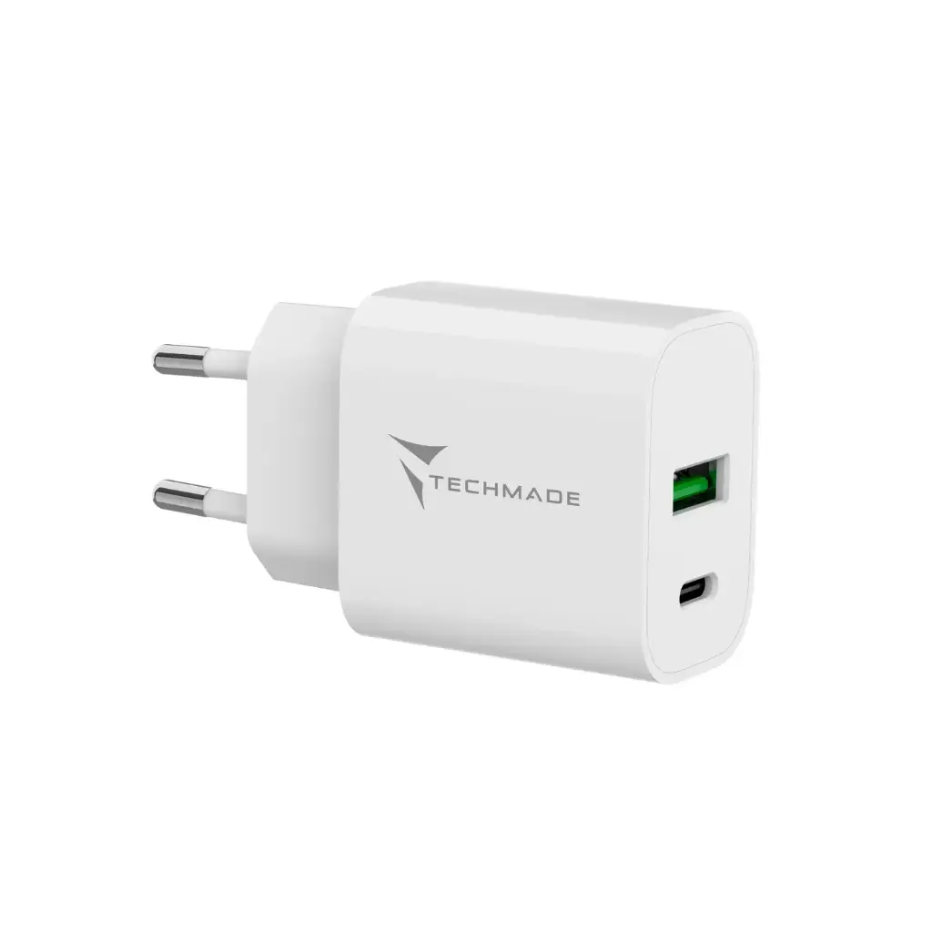 Techmade Charger 2 Ports (USB+USB-C) 20W White TM-389