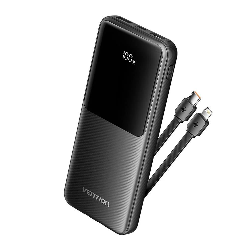Vention Power Bank 10000 mAh 22.5W con Cavo Dati Type-C e Lightning Black FHOB0