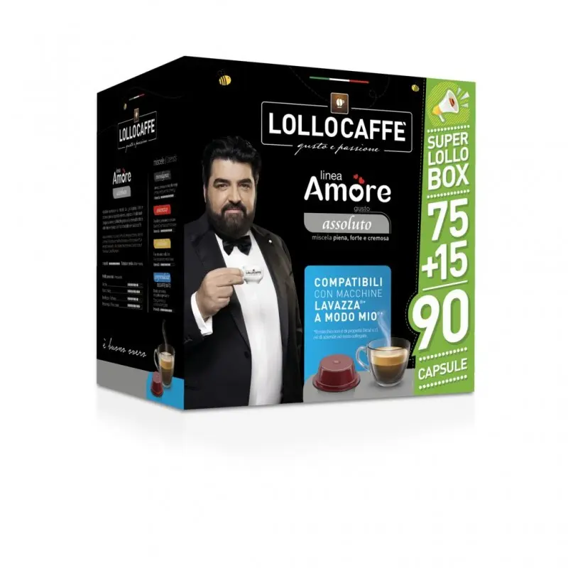 LolloCaffè Box Coffee in Capsules Compatibile With "Lavazza A Modo Mio" Absolute Taste 90 Pcs