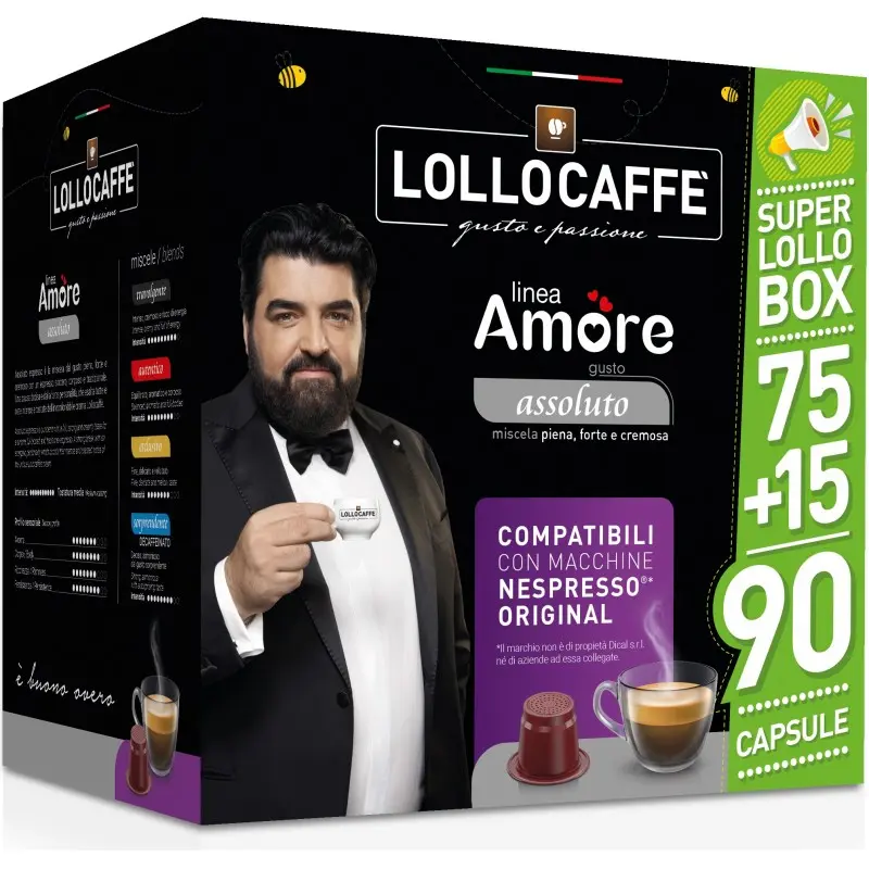 LolloCaffè Box Coffee in Capsules Compatibile With "Nespresso Original" Absolute Taste 90 Pcs
