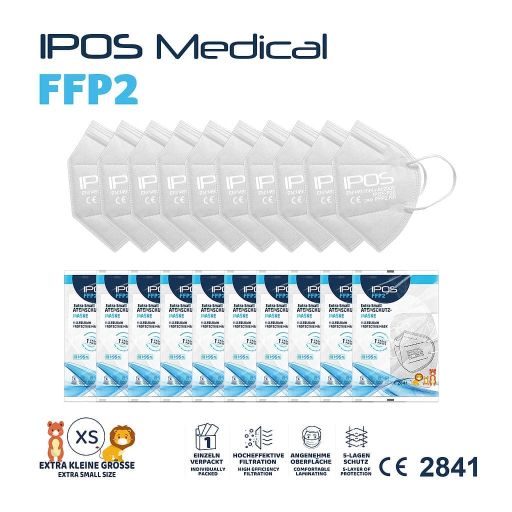 IPOS face mask FFP2 NR EXTRA SMALL white 10 pcs (individually packed) CE 2841