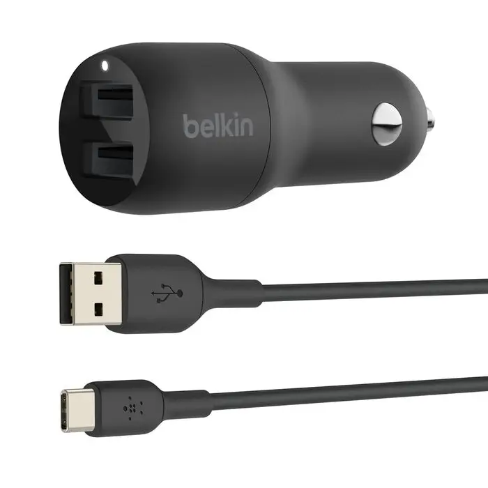 Belkin Charger for Auto 2 Ports (2 USB) 24W + Cable USB To Type-C (1m) Black CCE001BT1MBK