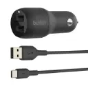 Belkin Charger for Auto 2 Ports (2 USB) 24W + Cable USB To Type-C (1m) Black CCE001BT1MBK