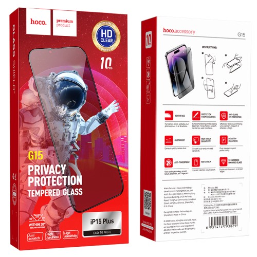 Hoco Tempered Glass Privacy iPhone 15 Plus fullscreen  G15