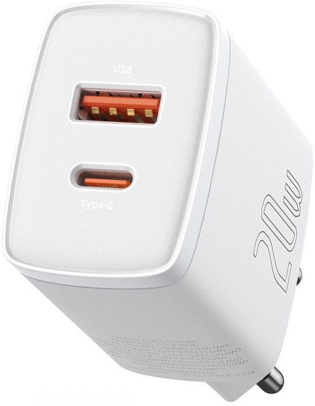 Baseus Caricabatterie 2 Porte (USB+USB-C) 20W Compact Quick White CCXJ-B02