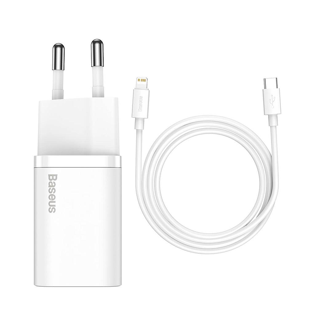 Baseus Charger USB-C 20W Super-Si Quick + Cavo Type-C To Lightning (1m) White TZCCSUP-B02