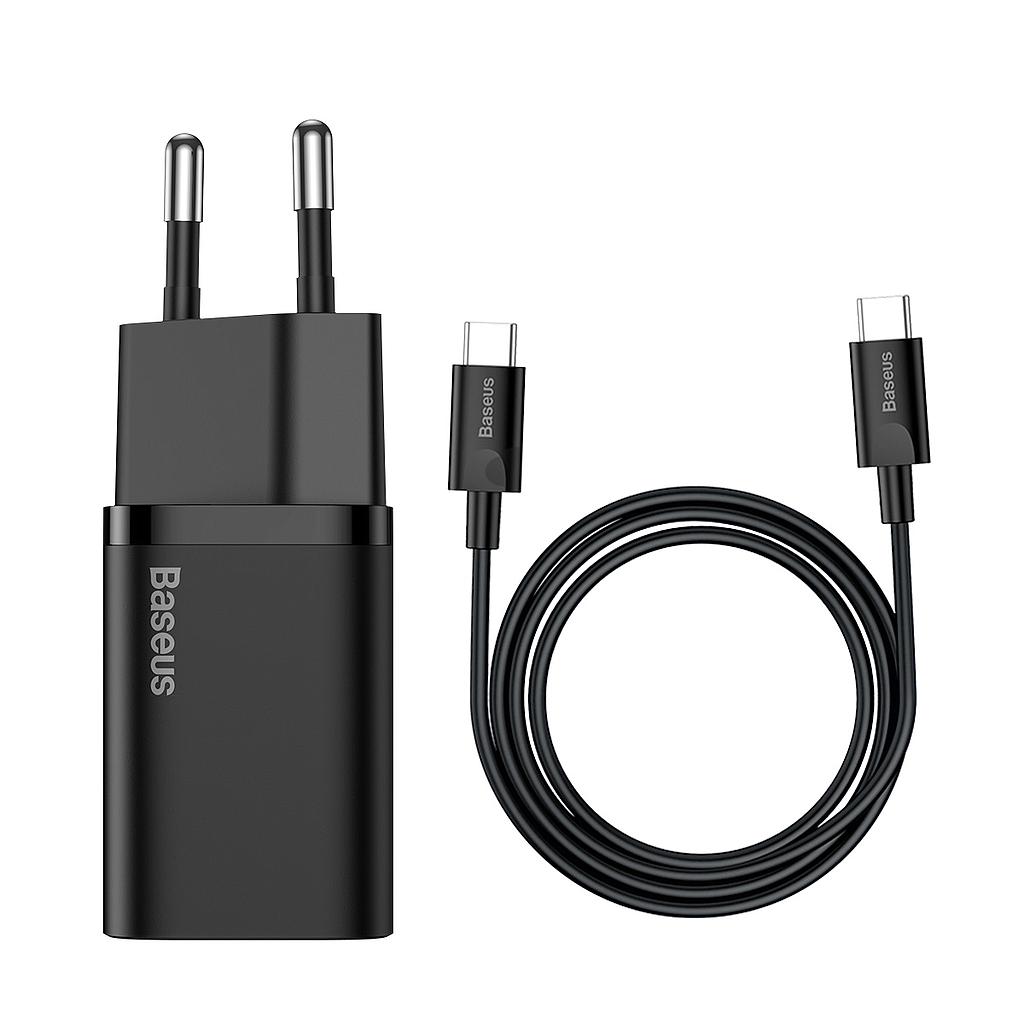 Baseus Caricabatterie USB-C 25W + Cavo Type-C to Type-C (1m) Black TZCCSUP-L01
