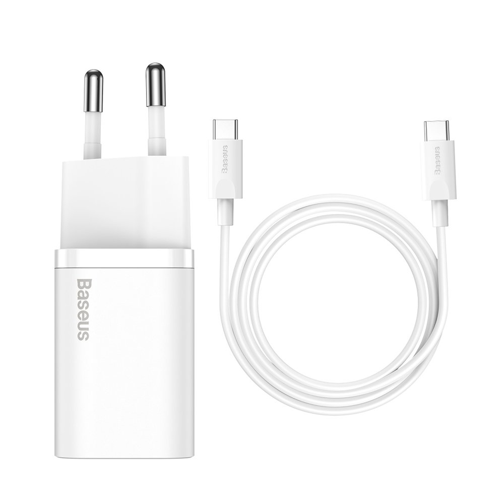 Baseus Charger USB-C 25W + Cavo Type-C to Type-C (1m) White TZCCSUP-L02
