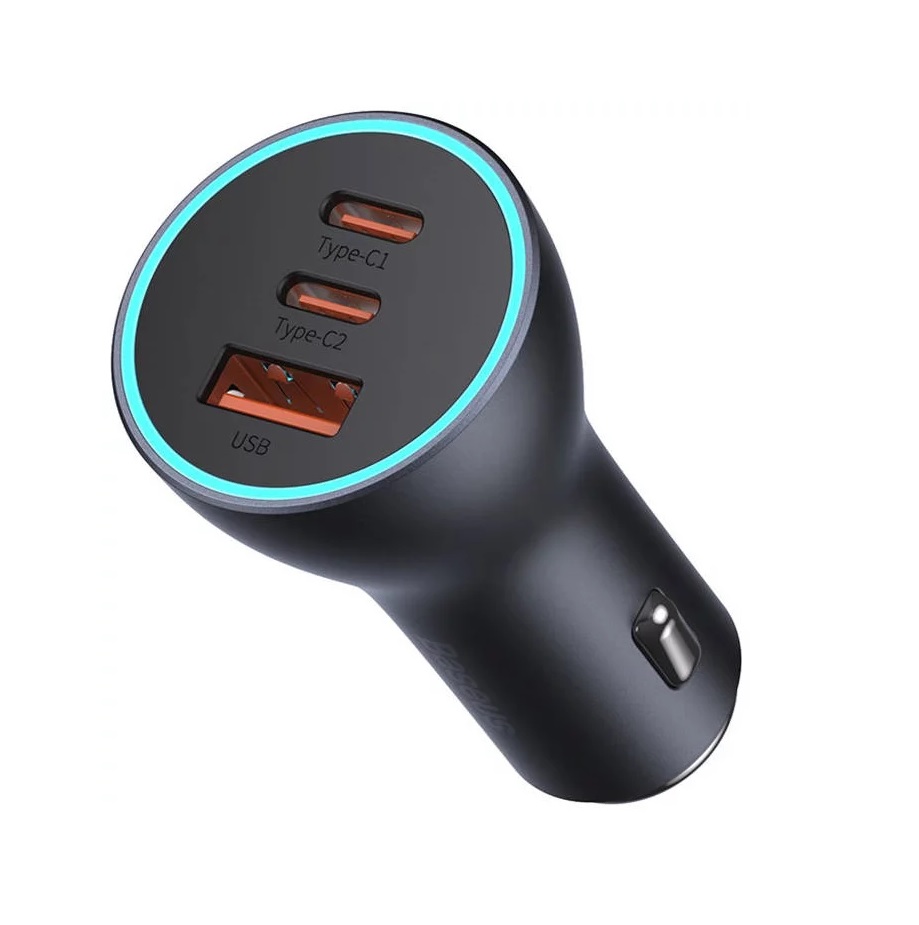 Baseus Charger for Auto 2 Ports (USB+2 USB-C) 65W Golden Contactor Pro Gray CGJP010013