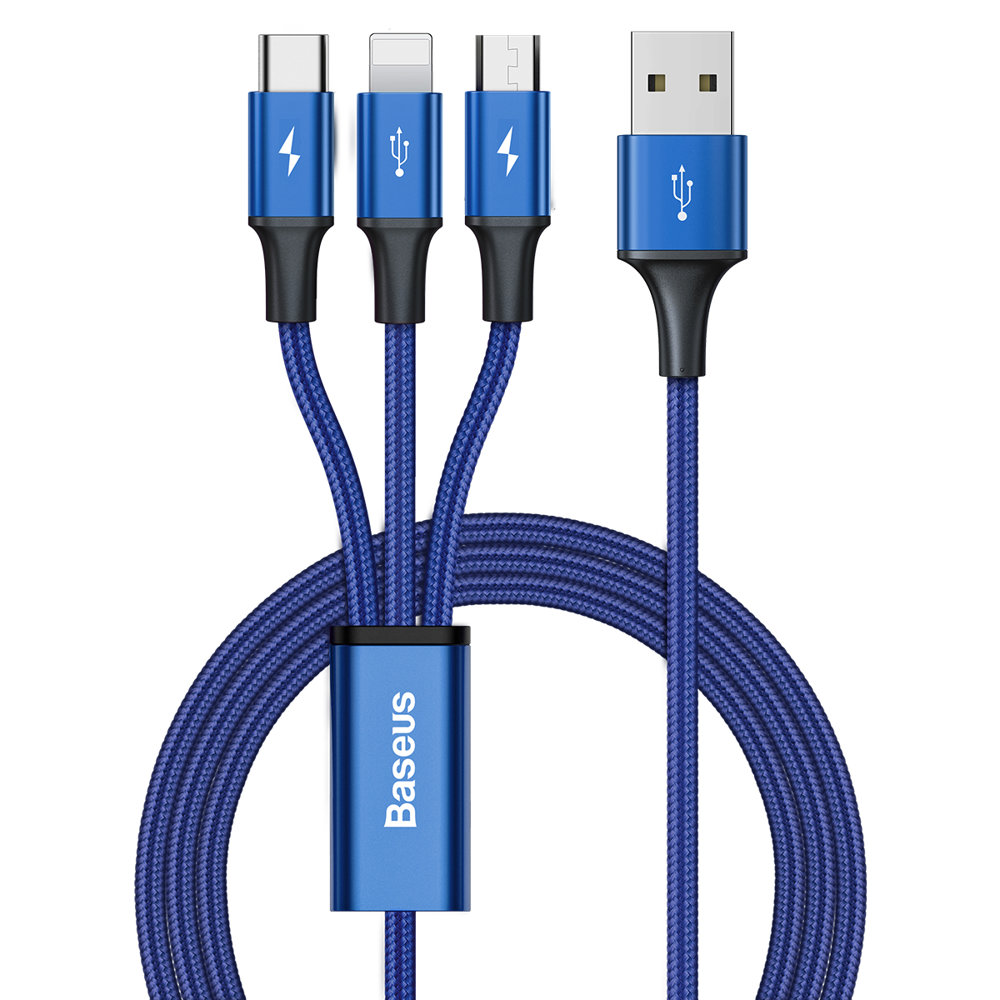 Baseus Cavo Dati 3-in-1 Type C, lightning, micro USB 3A 1.2mt Rapid Series blue CAJS000003