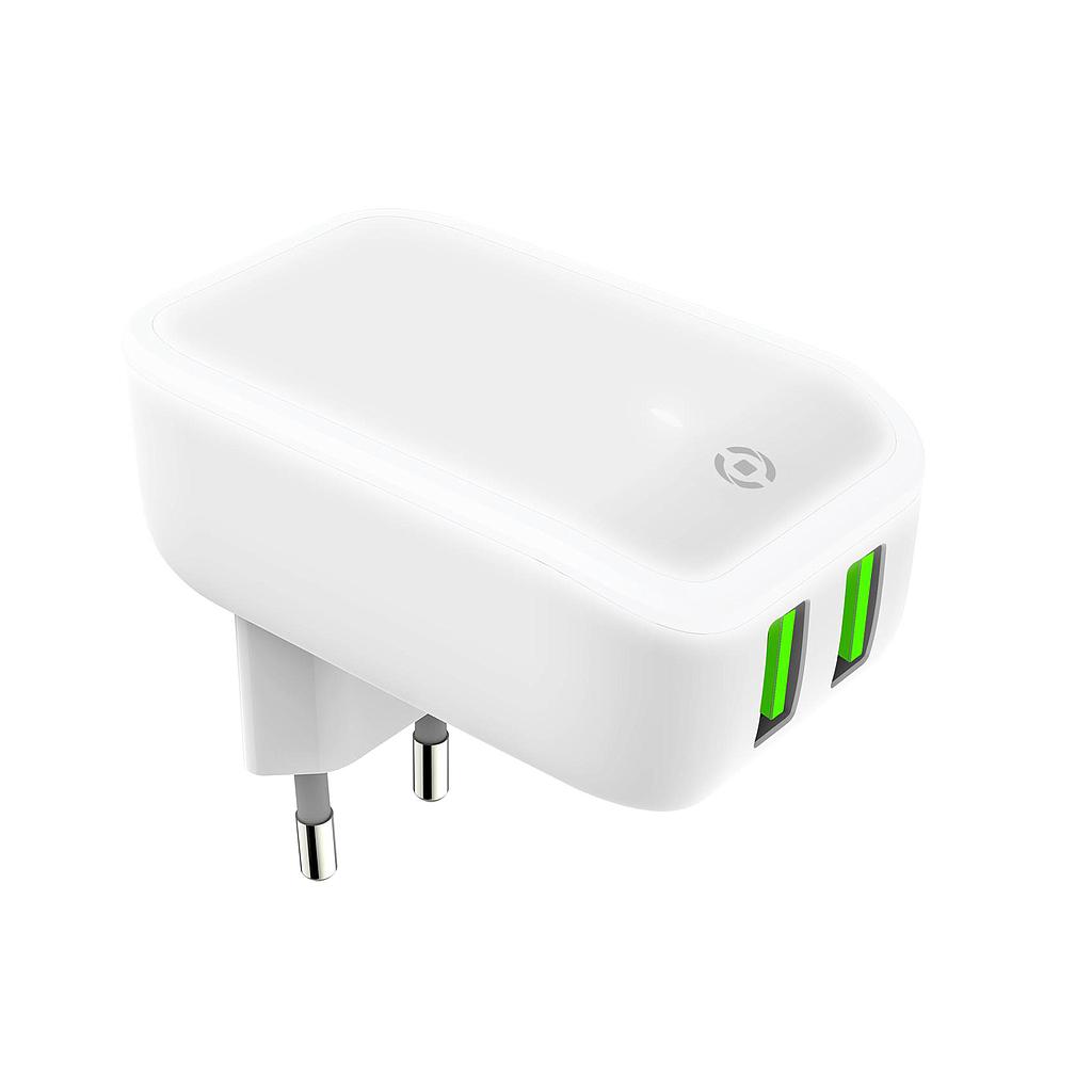 Celly Caricabatterie 2 Porte (2 USB) 12W Con Luce Notturna White TC2USBLEDWH