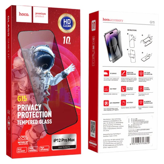 Hoco Pellicola Vetro Temperato Privacy iPhone 12 Pro Max Fullscreen G15