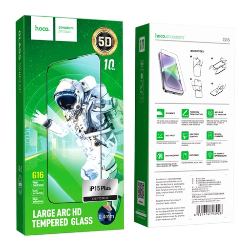 [6942007607636] Hoco Tempered Glass iPhone 15 iPhone 16 Fullscreen G16