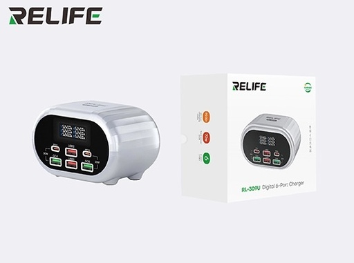 [6941590211213] Relife Charger Intelligent 6 Ports (4 USB 2 USB-C) 72W Silver RL-309U