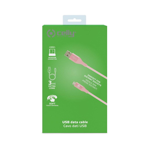 [8021735747505] Data cable Lightning Celly USBLIGHTCOL3MPK 3mt pink