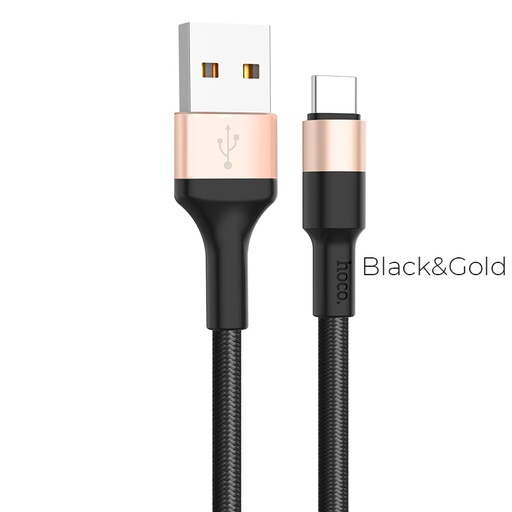 [6957531080244] Hoco data cable Type-C 1mt nylon black gold X26