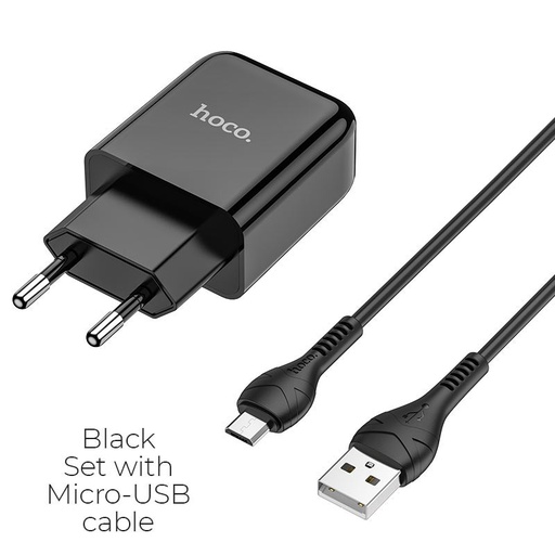 [6931474746139] Hoco USB Caricabatterie 2.1A + cable micro USB black N2