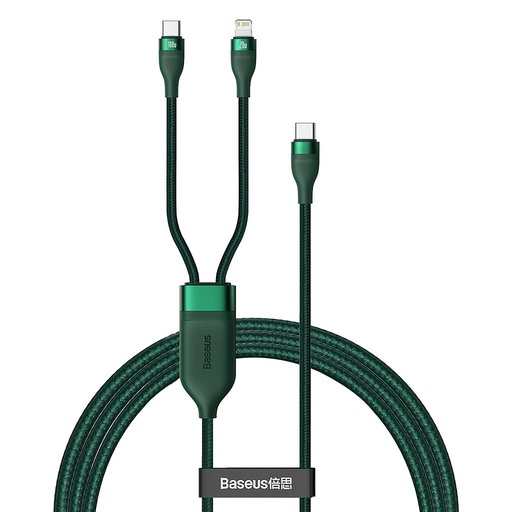 [6953156206663] Baseus data cable 2in1 Type-C 100W with output Type-C + Lightning 1.5mt green CA1T2-F06