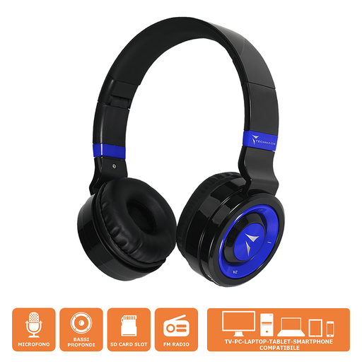 [8099990144667] Techmade Headset Wireless With Microphone Blue TM-046-BL