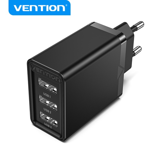 [6922794760851] Vention Caricabatterie 3 Porte (3 USB) 17W Black FEAB0-EU