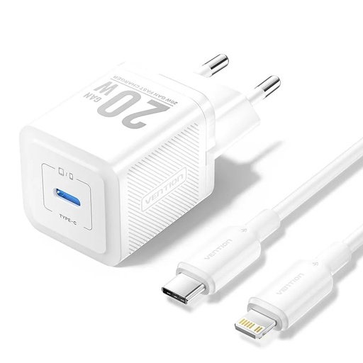 [6922794786301] Vention Caricabatterie USB-C 20W GaN + Cavo Type-C To Lightning (1 m) White TZ-FEPB0-EU-02