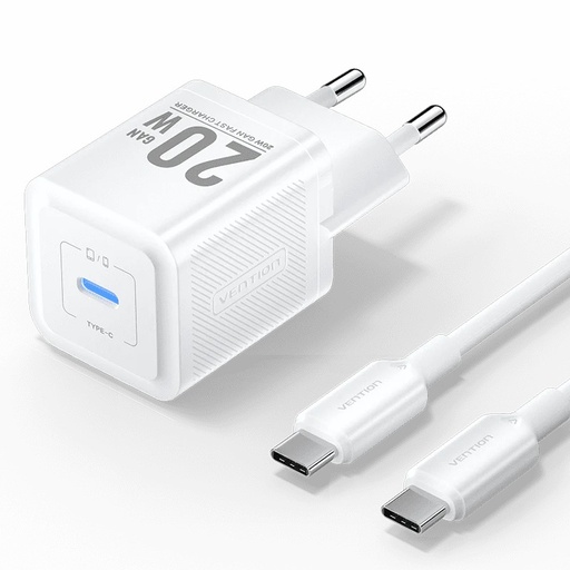 [6922794786295] Vention Caricabatterie USB-C 20W GaN + Cavo Type-C To Type-C (1 m) White TZ-FEPB0-EU-01