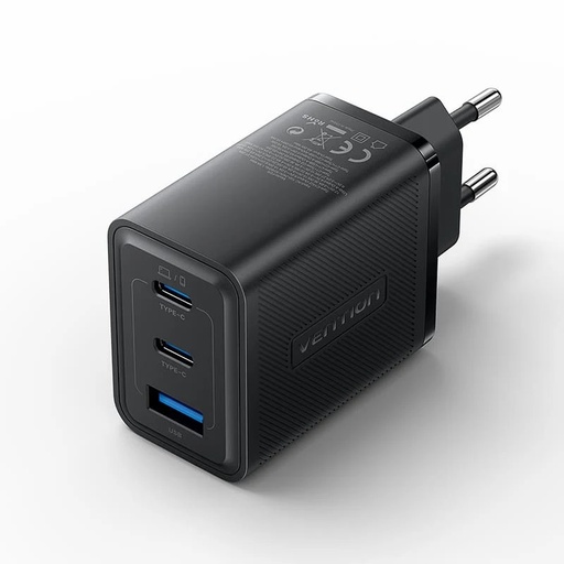 [6922794782037] Vention Charger 3 Ports (USB+2 USB-C) 65W GaN Black FERB0-EU