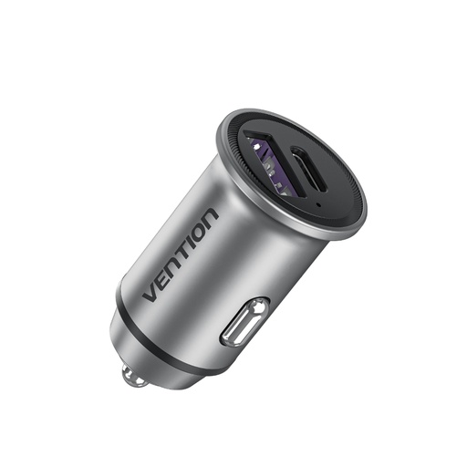 [6922794761681] Vention Charger for Auto 2 Ports (USB+USB-C) 30W Mini Alluminum Gray FFFH0