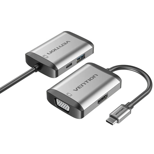 [6922794742567] Vention Hub Type-C 1 HDMI 4K, 1 VGA, 1 USB 3.0, 1 Display Port TFAHB