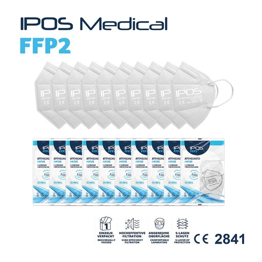 [4251806399966] IPOS face mask FFP2 NR white 10 pz (individually packaged) CE 2841