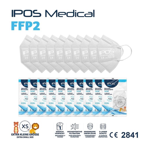 [4251806399874] IPOS face mask FFP2 NR EXTRA SMALL white 10 pcs (individually packed) CE 2841