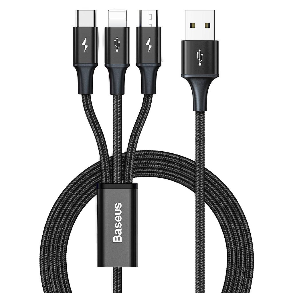 [6953156209794] Baseus Rapid Series data cable 3in1 Lightning 3.5A, micro USB, Type-C 3A 1.2mt black CAJS000001